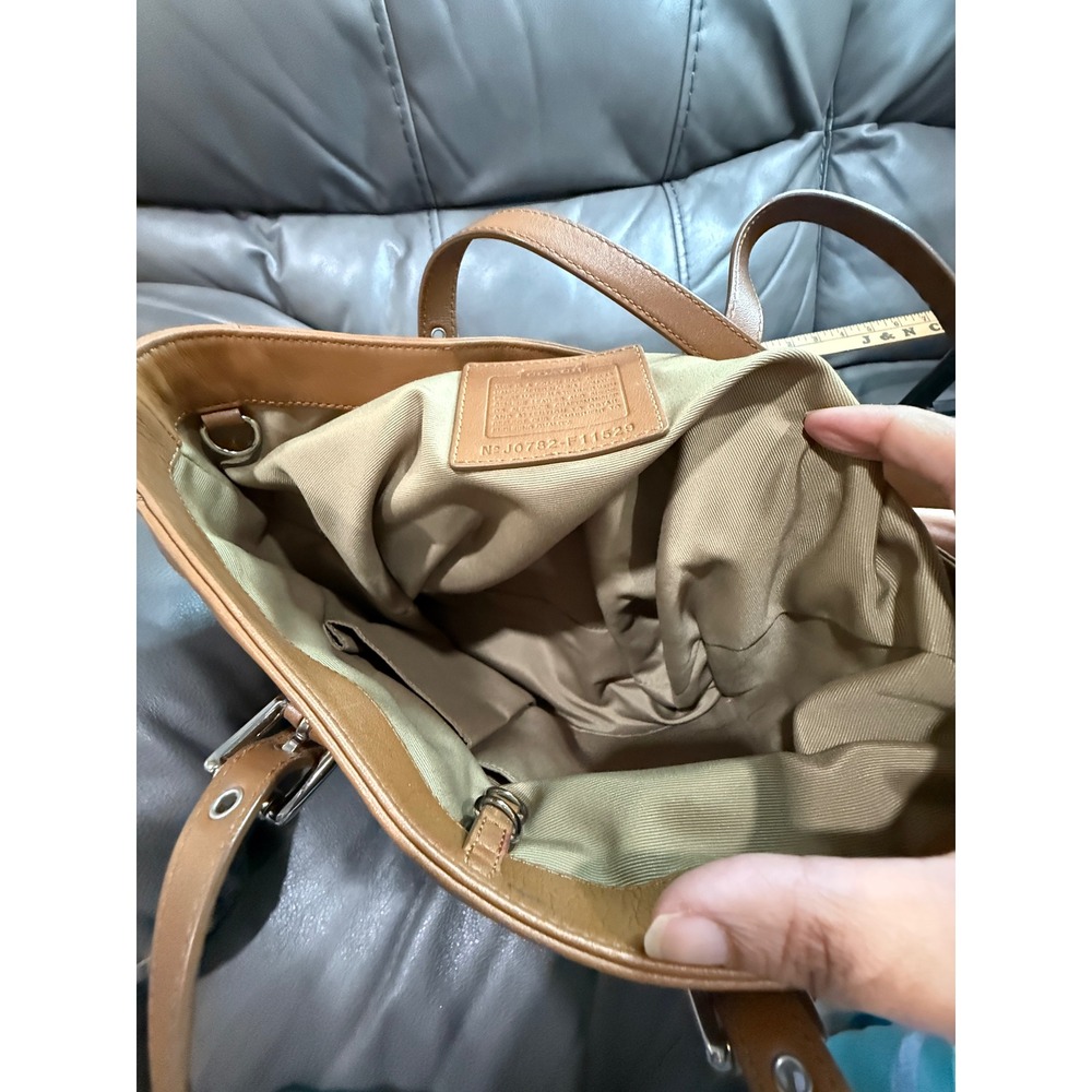 Coach Hampton Stripe Signature Jacquard Suede Leather Tote Bag Brown F11529 - Picture 7 of 8